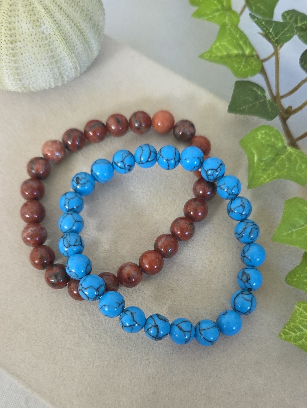 Blue Howlite And Jasper Natural Stone Stretch.bracelet Set